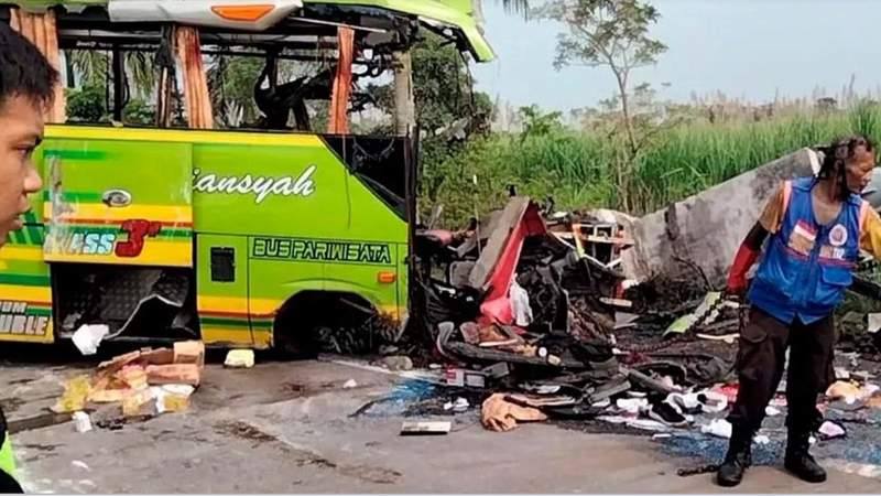 ইন্দোনেশিয়া জাকার্তায় বাস উল্টে ১৬ জন নিহত